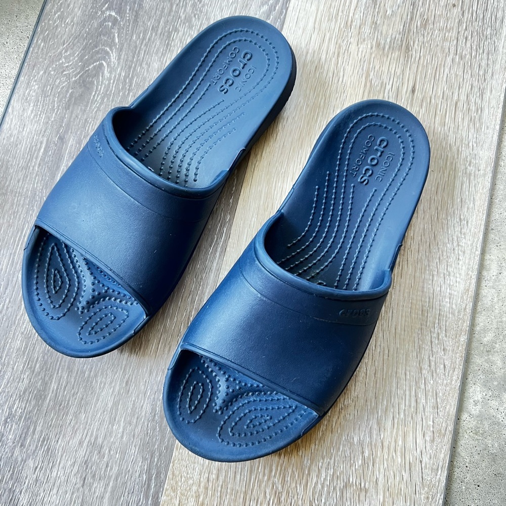 Crocs Classic Iconic Comfort Blue Slide Sandals Unisex Women's 9